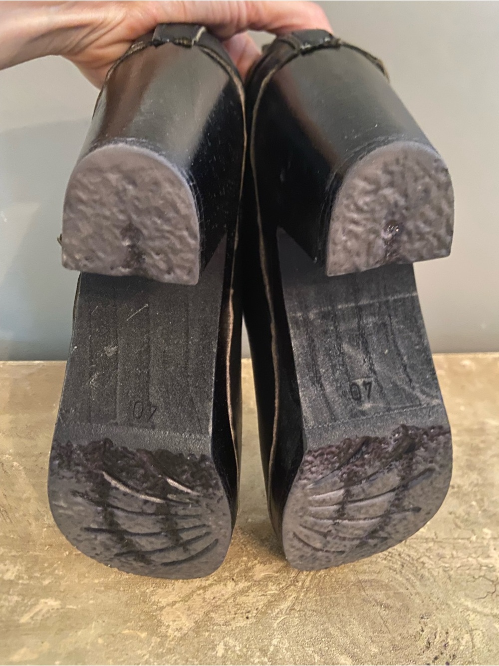Women's Black Leather Swedish Clog Heels - made in sweden size 40 - Picture 3 of 8
